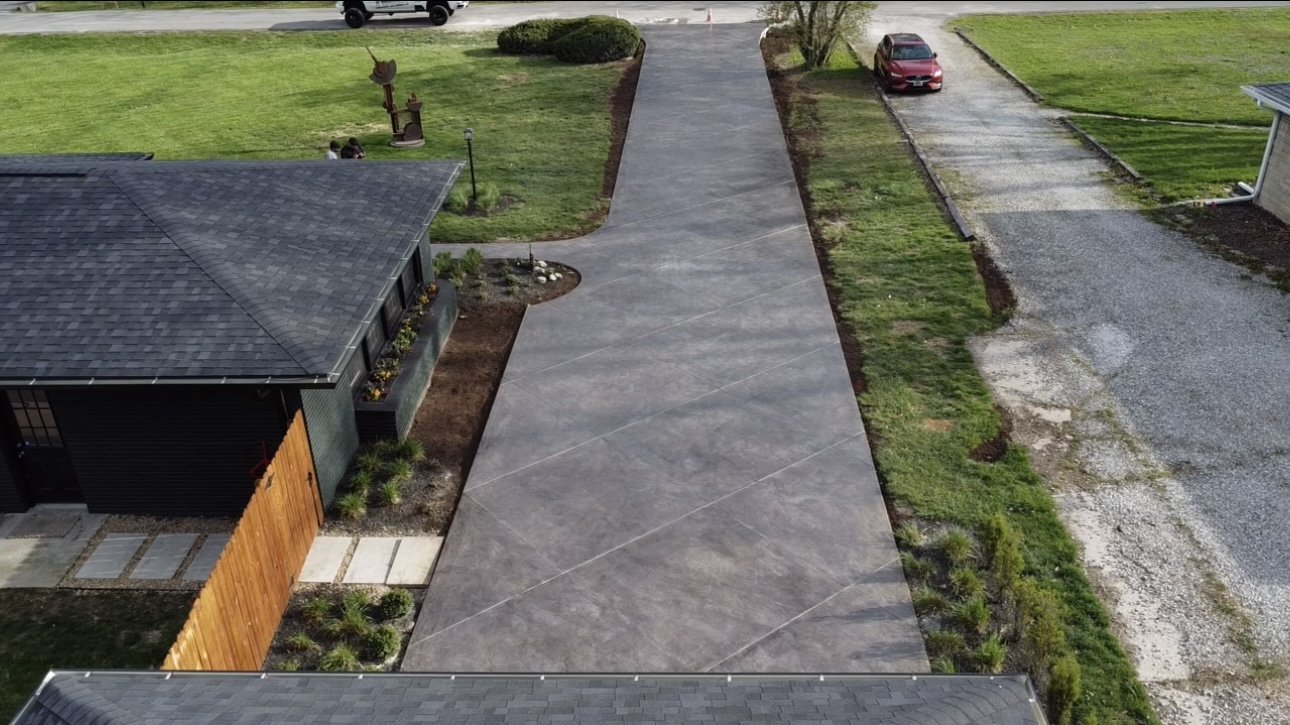 Stamped driveway — aerial view